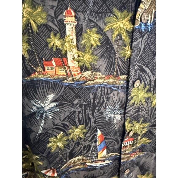 Batik Bay Hawaiian Shirt Small Black Island Print Rayon Button Down - Picture 3 of 5